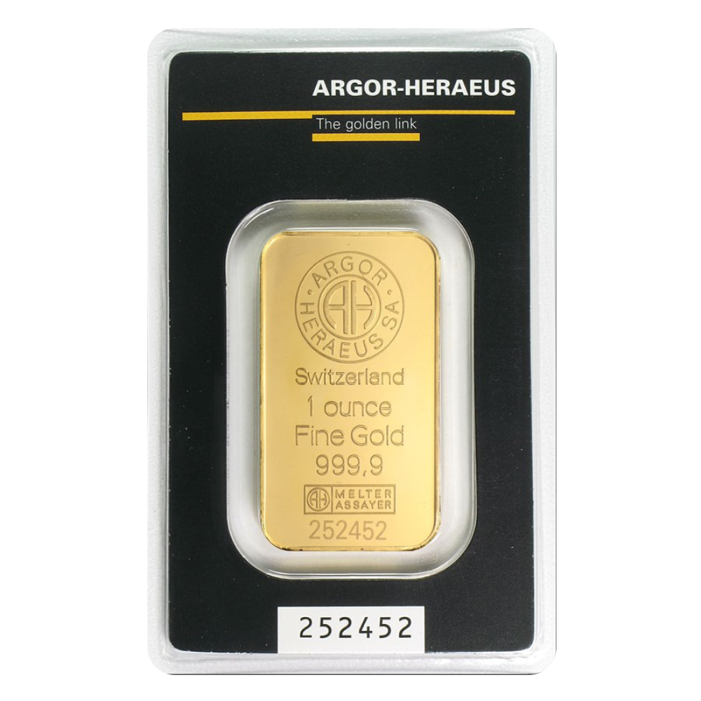 1 oz Argor Heraeus Gold Bar (In Assay) - Obverse