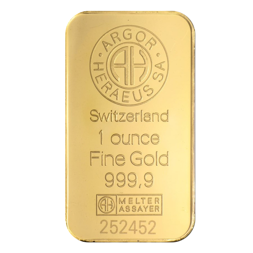 1 oz Argor Heraeus Gold Bar (No Assay) - Obverse