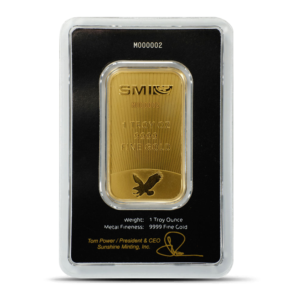 1 oz Sunshine Mint Mercury Gold Bar - Reverse
