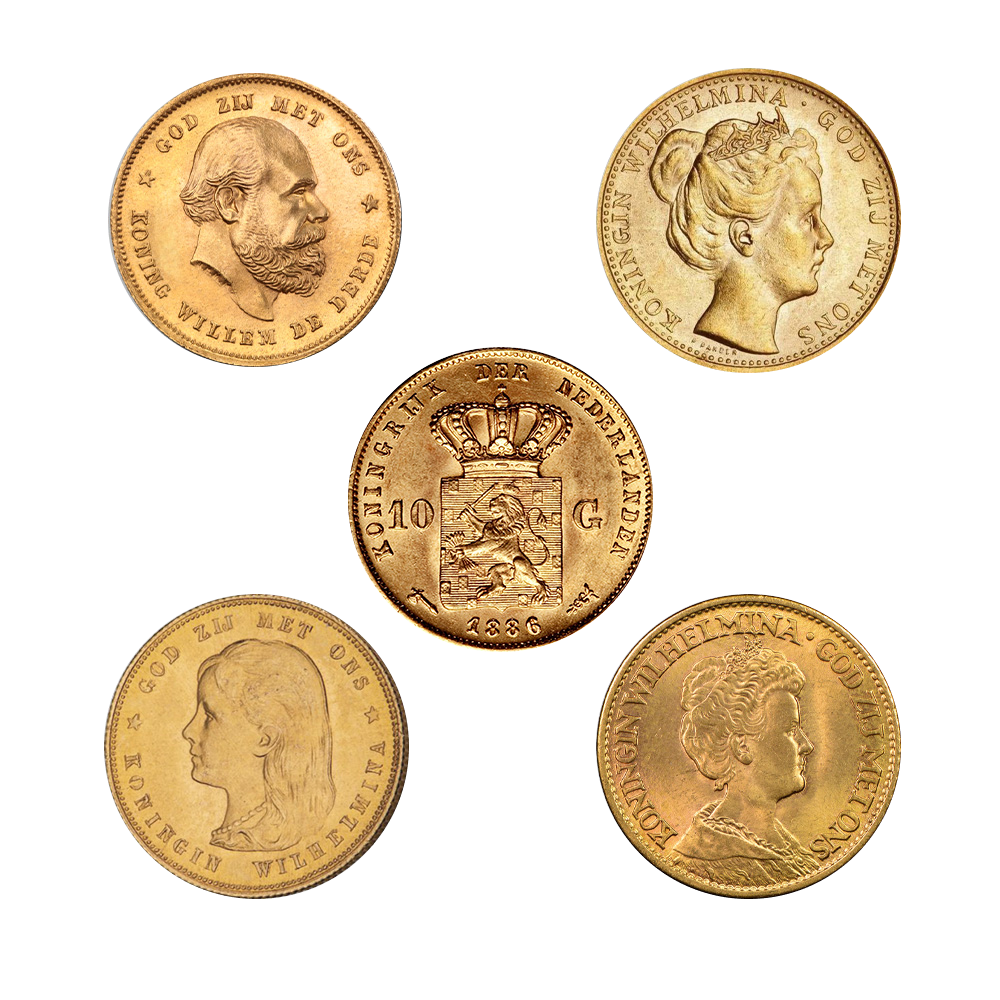 10 Guilders Gold Coins (Random Year, Varied Condition)