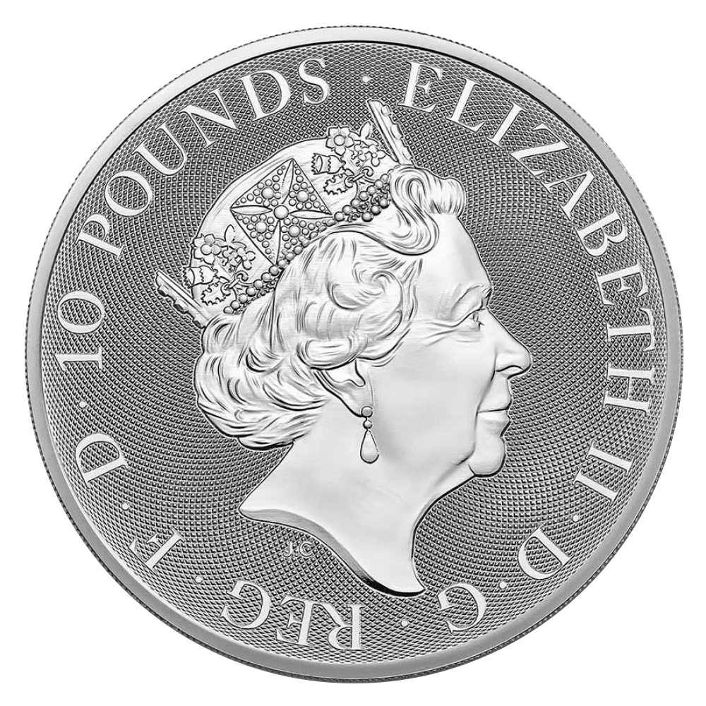 2022 Royal Mint 10 oz Tudor Beasts Lion Silver Coin - Reverse