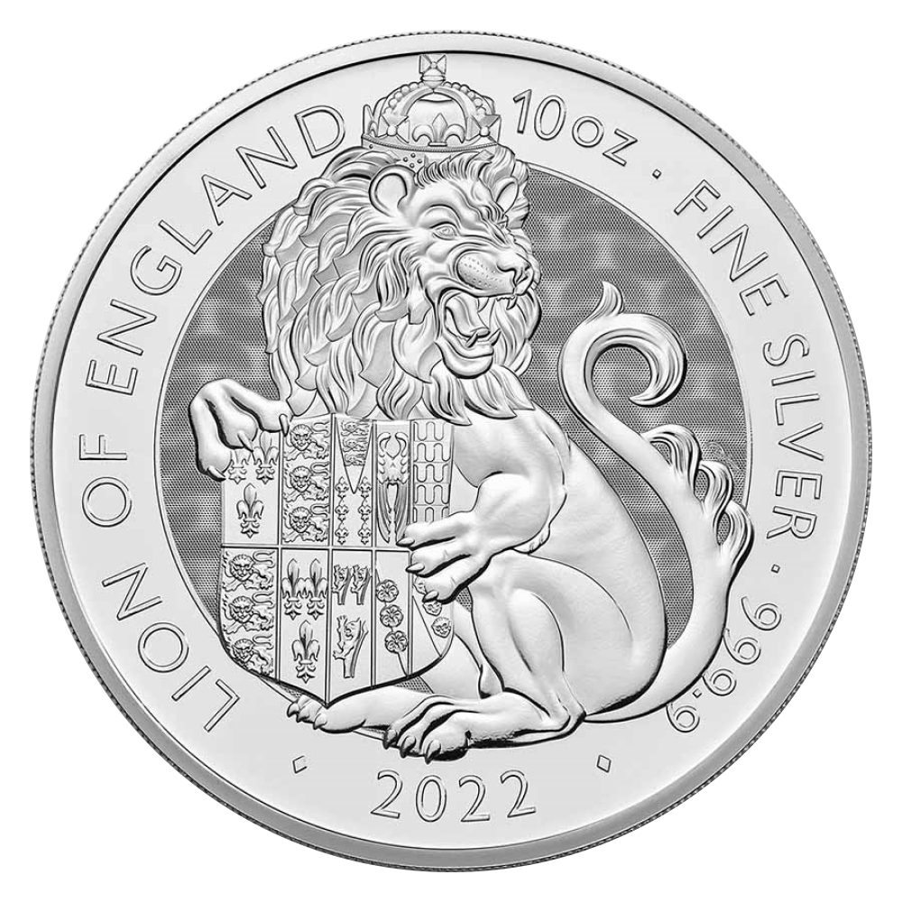 2022 Royal Mint 10 oz Tudor Beasts Lion Silver Coin - Obverse