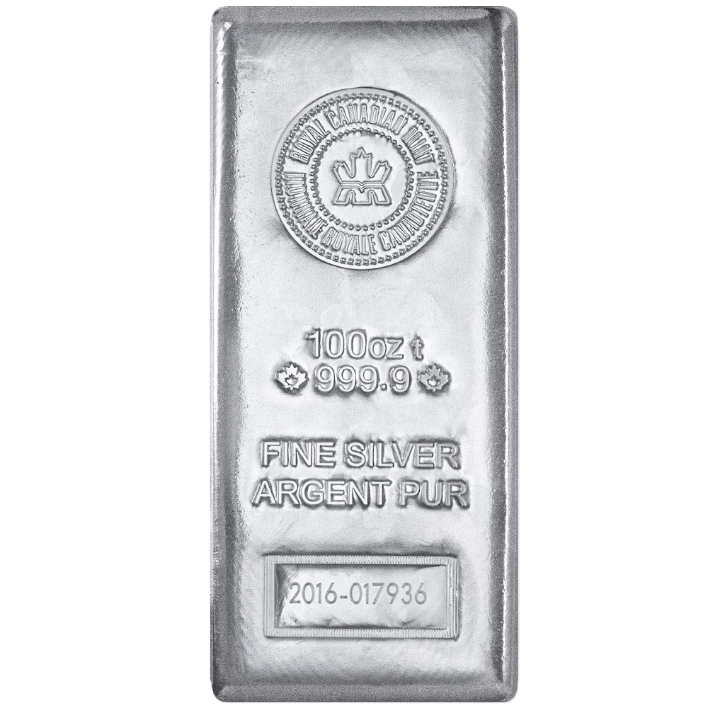 Buy 100 oz Royal Canadian Mint Silver Bars (.9999)