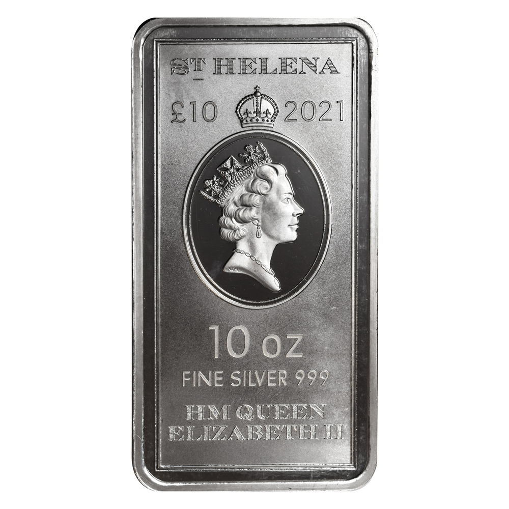 St. Helena 10 oz Rectangular EIC Silver Coin - Obverse