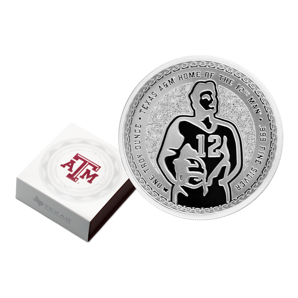 1 oz A&M 12th Man Silver Round with Custom Box 