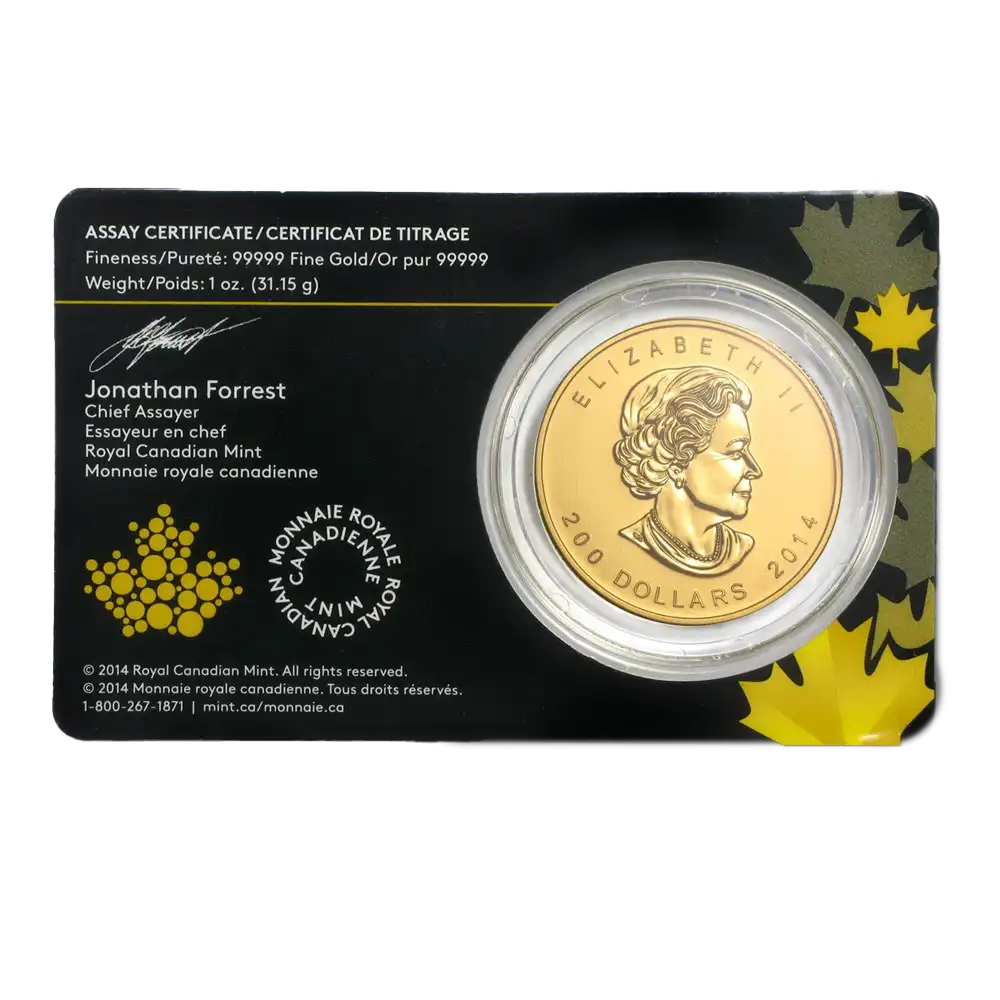 2014 Canadian 1 oz Gold Howling Wolf .99999 BU (Assay Card)
