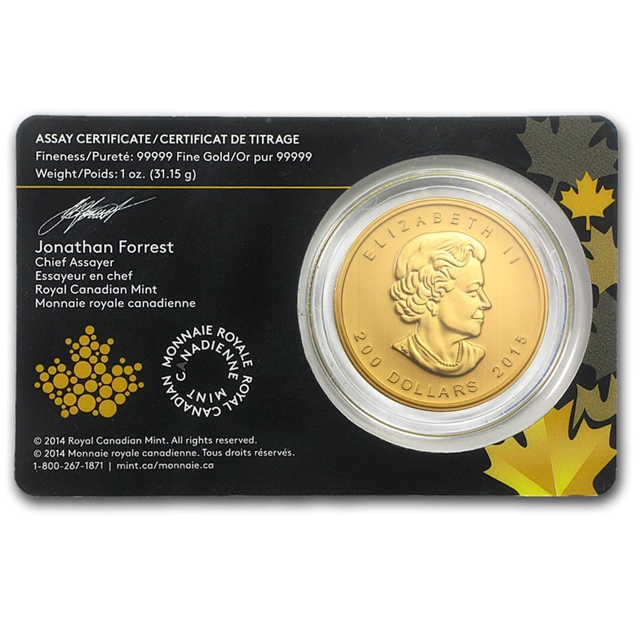 2015 Canada 1 oz Gold Growling Cougar .99999 BU (Assay Card