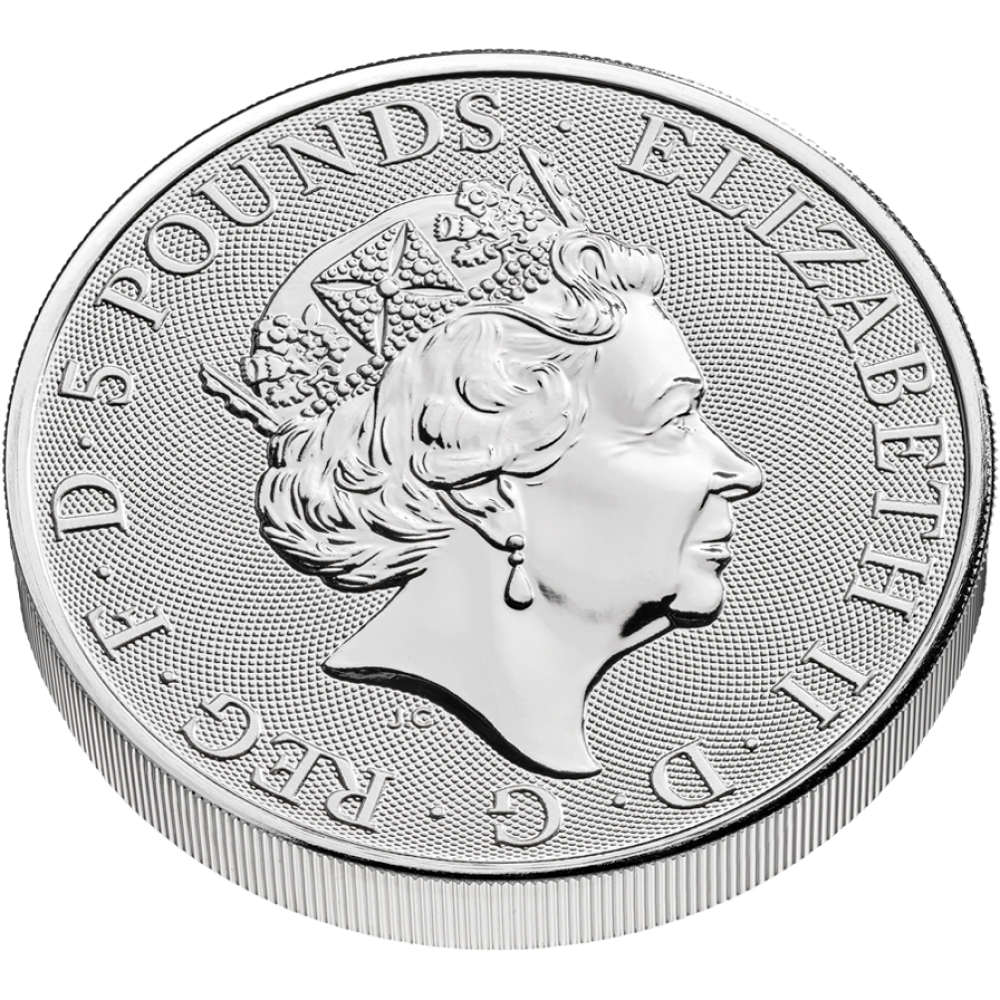 2022 Royal Mint 2 oz Tudor Beasts Lion Silver Coin - Obverse