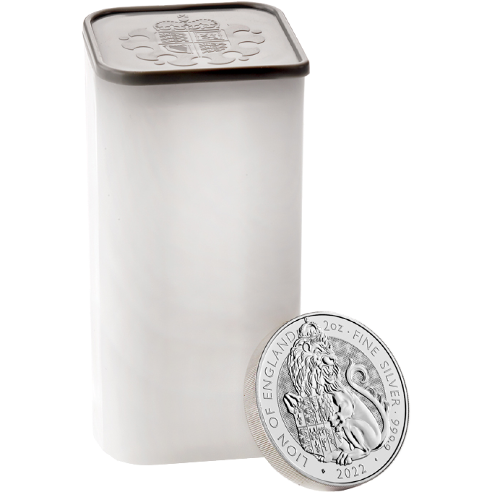 2022 Royal Mint 2 oz Tudor Beasts Lion Silver Coin - With Tube