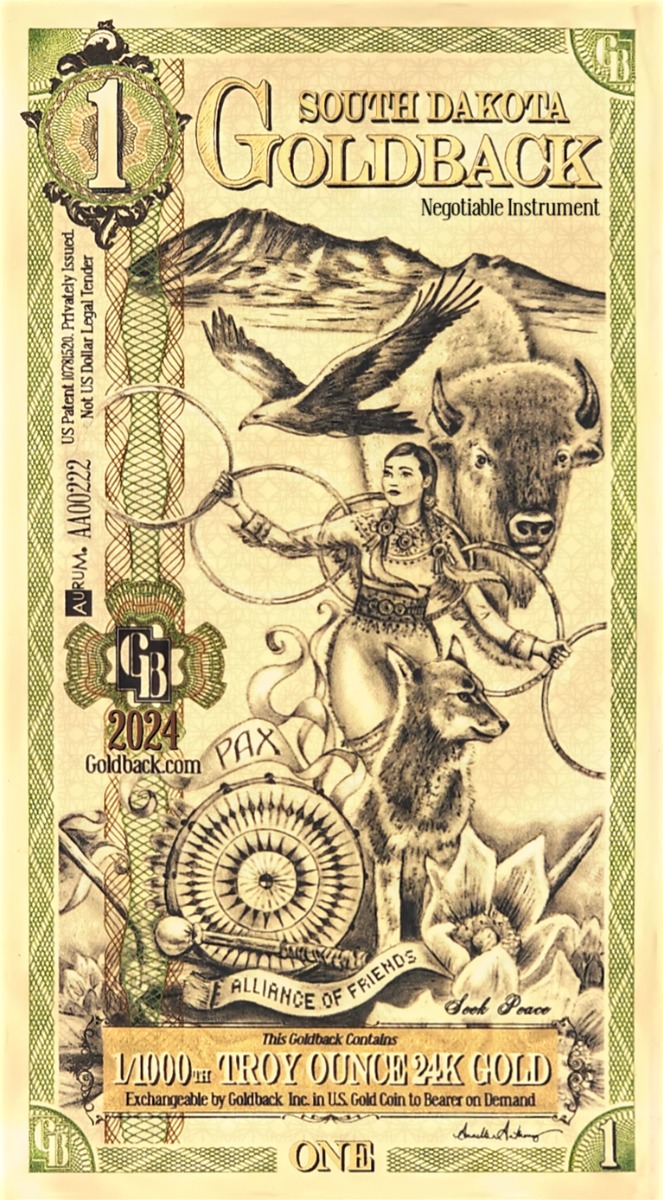 1 South Dakota Goldback Gold Note