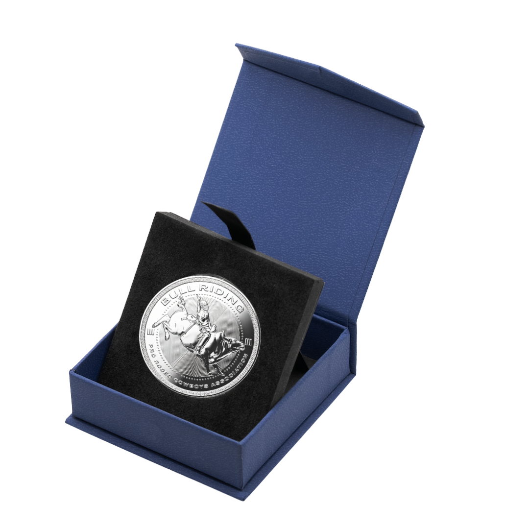 1 oz PRCA Bull Riding Silver Round (Reverse Proof) with Custom Box 