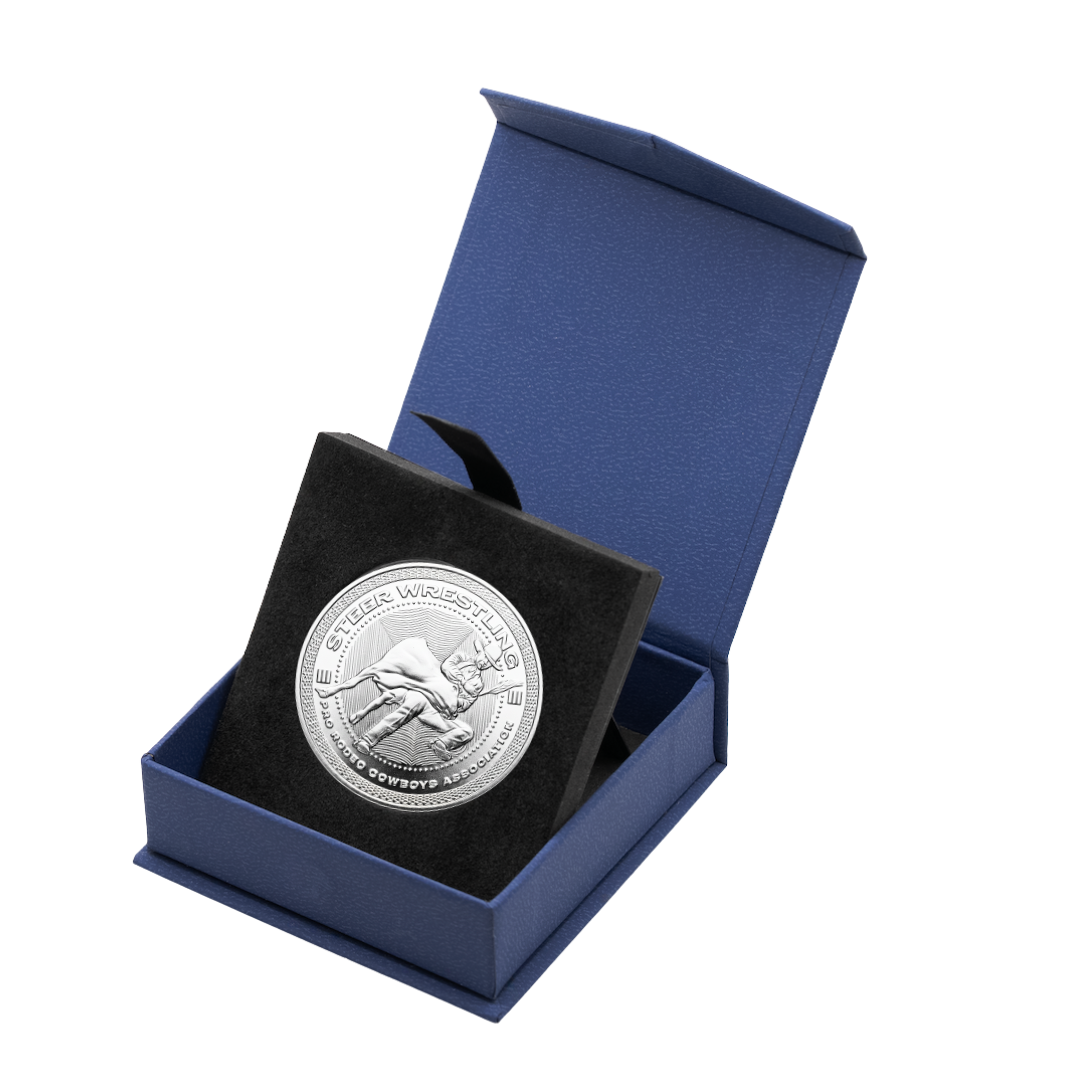 1 oz PRCA Steer Wrestling Silver Round (Reverse Proof) with Custom Box 