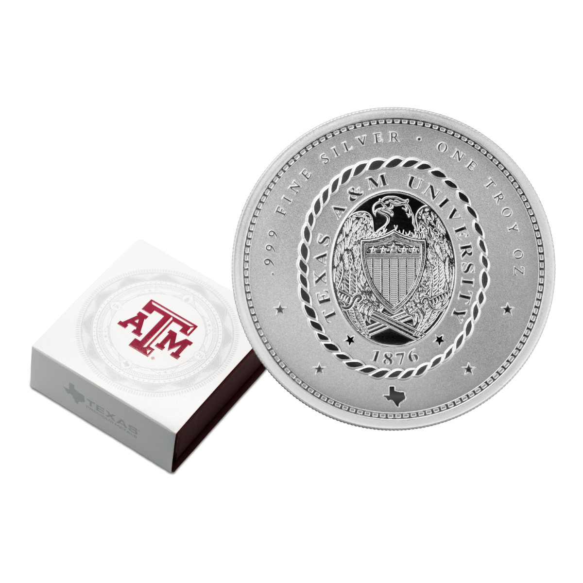 1 oz A&M Ring Crest Silver Round with Custom Box 