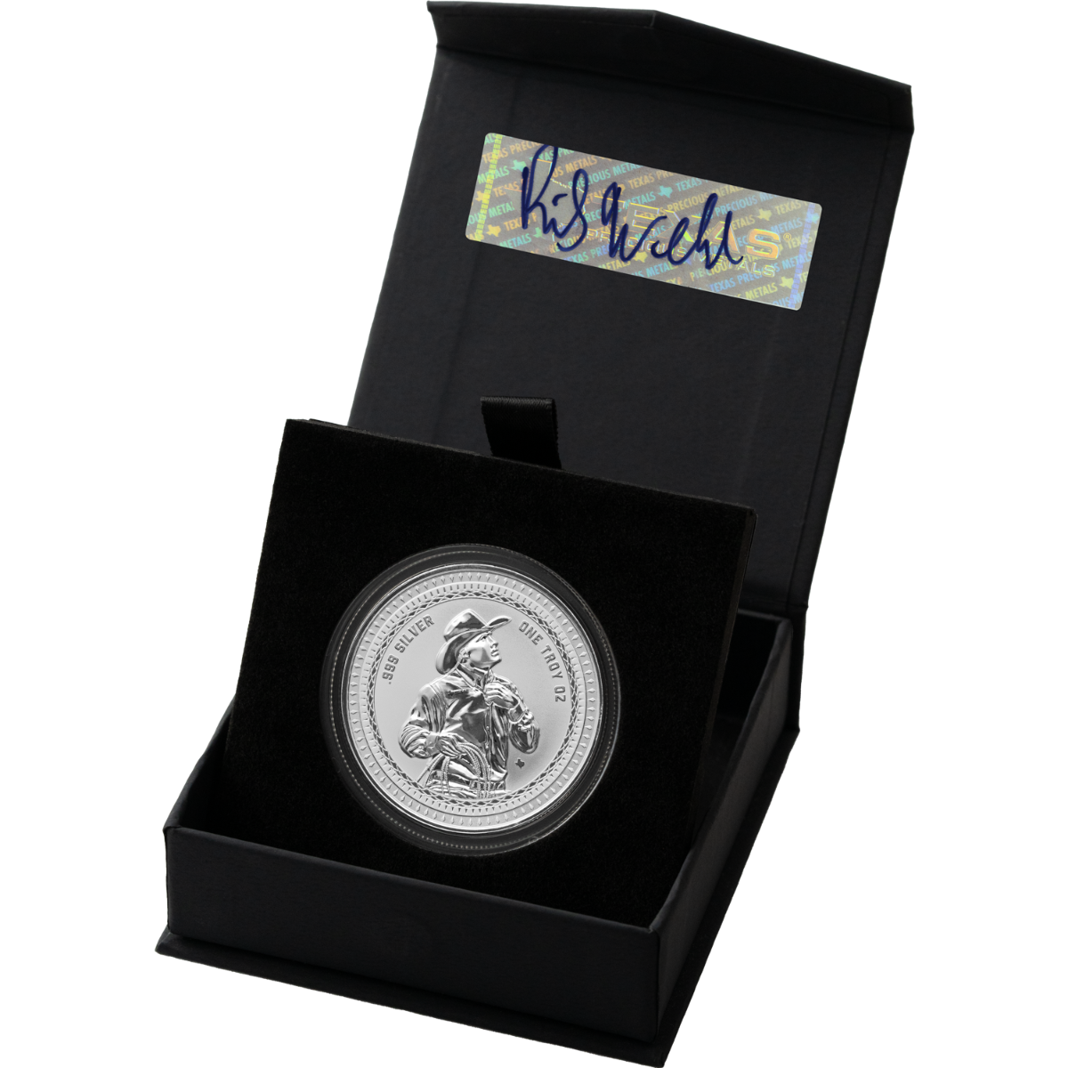 1 oz Riley Webb Silver Round (Reverse Proof) with Custom Box and Autograph