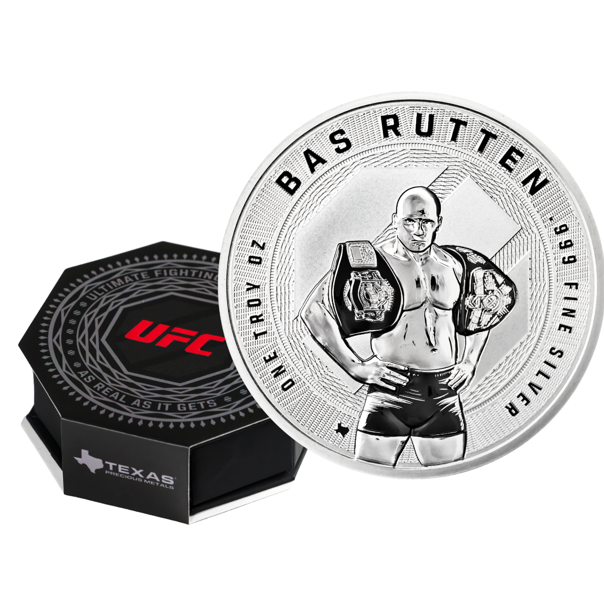 1 oz UFC Bas Rutten Silver Round (Reverse Proof) with Custom Box