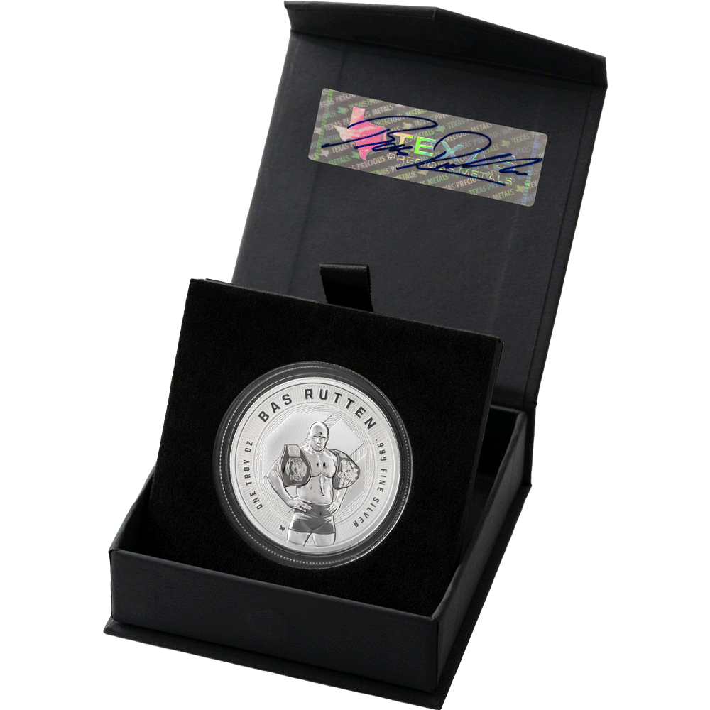 1 oz UFC Bas Rutten Silver Round (Reverse Proof) with Custom Box and Autograph