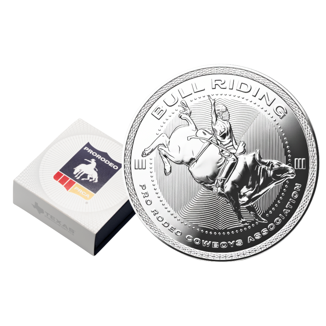 1 oz PRCA Bull Riding Silver Round (Reverse Proof) with Custom Box 
