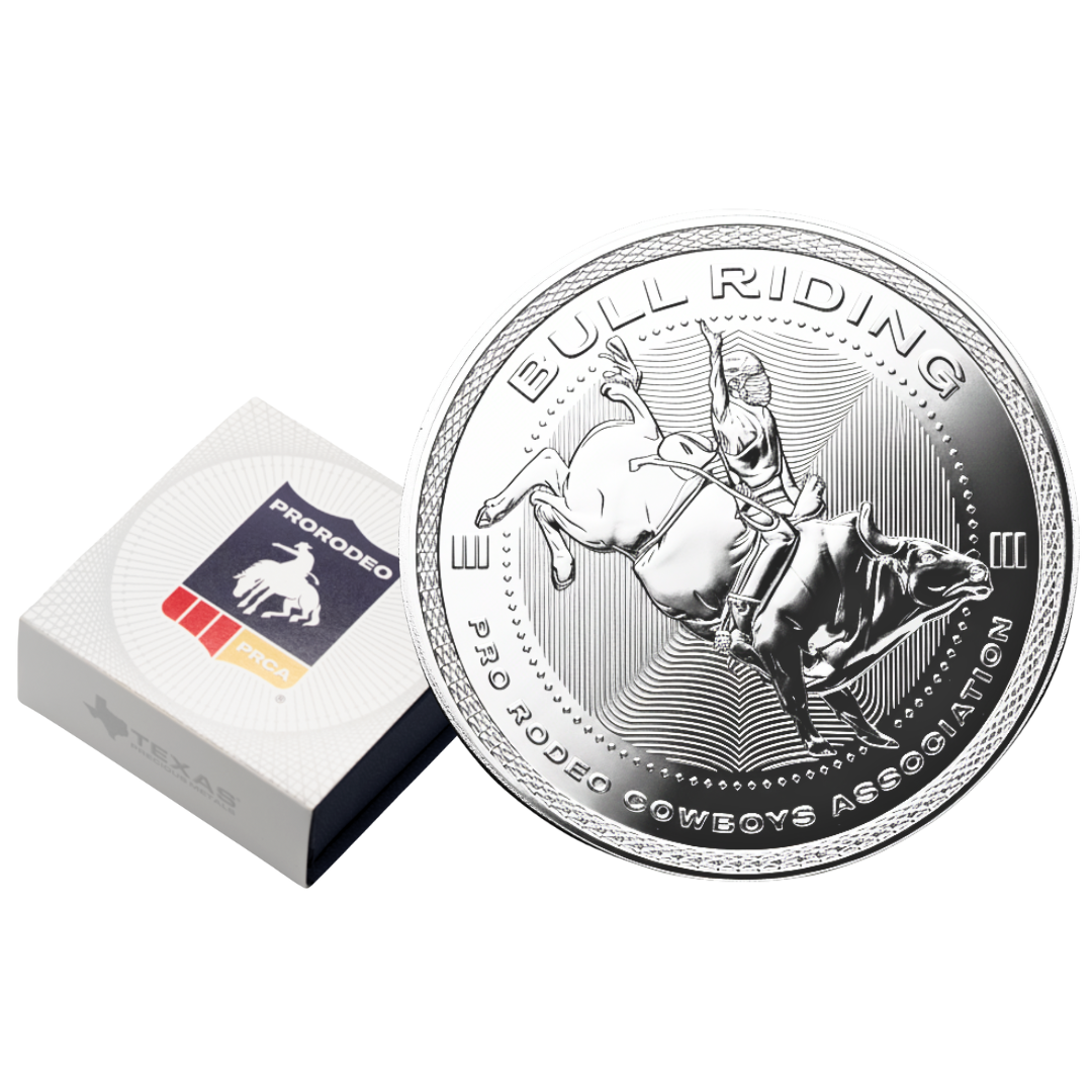1 oz PRCA Bull Riding Silver Round (Reverse Proof)  with Custom Box 