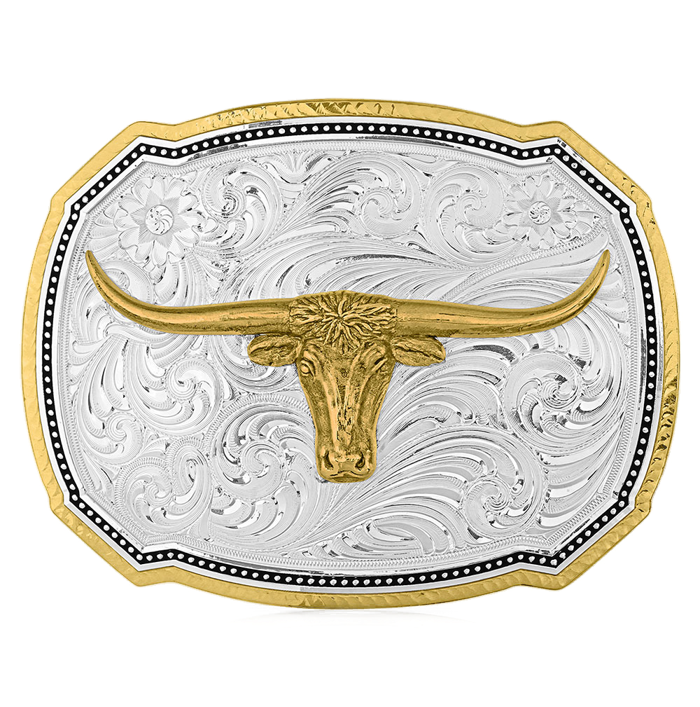 Right Cut of the Rope Buckle with Longhorn Steer