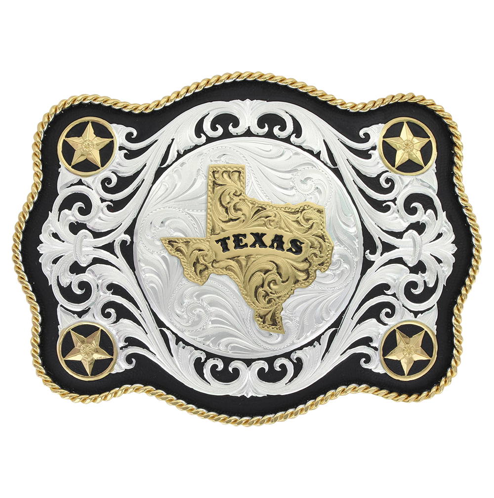 Scalloped Sheridan Style Western Belt Buckle Texas State