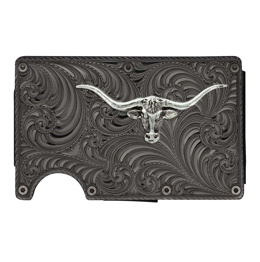 Montana Gunmetal Credit Card & Cash Case with Longhorn