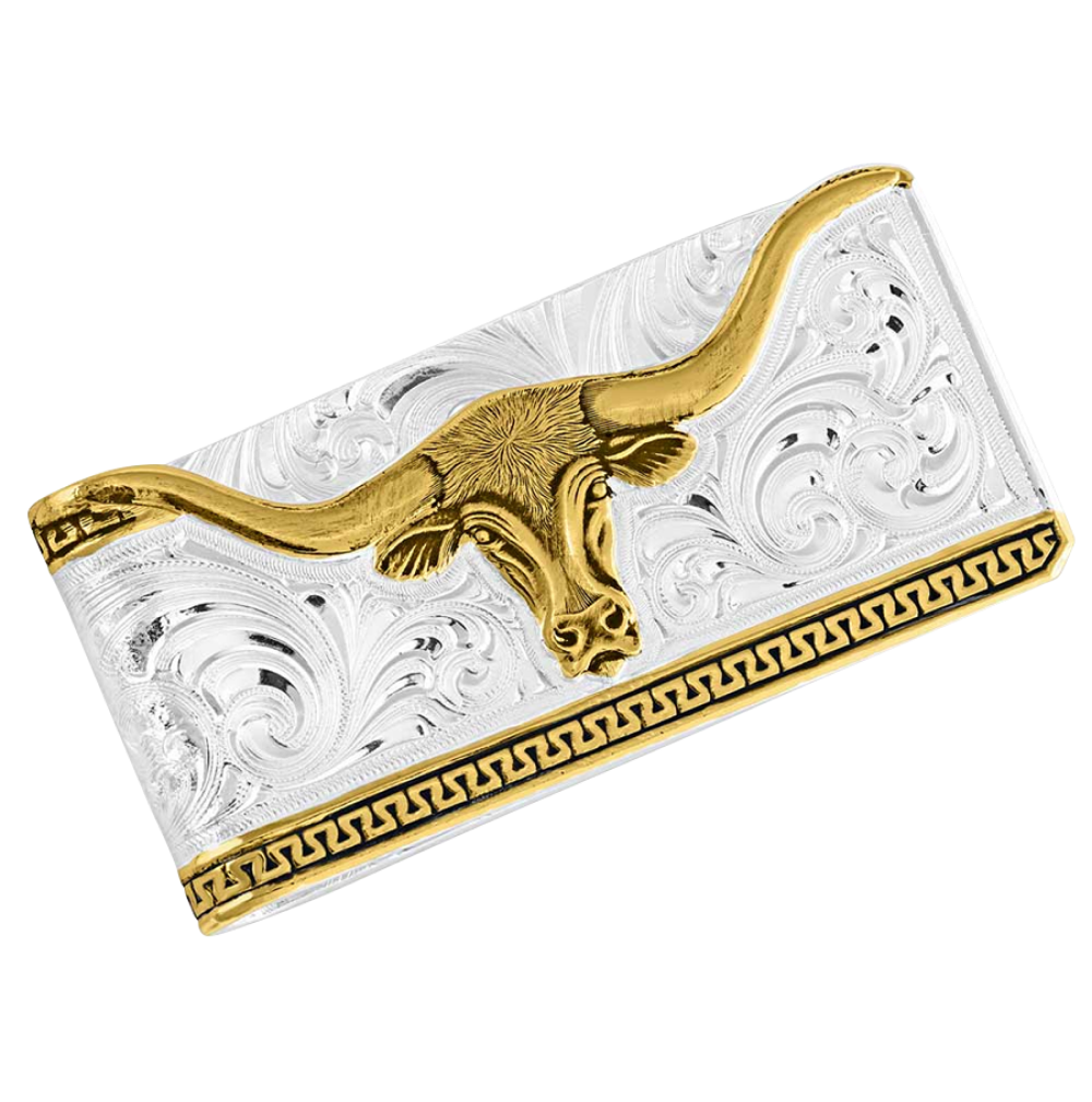 Two-Tone Carved Longhorn Money Clip