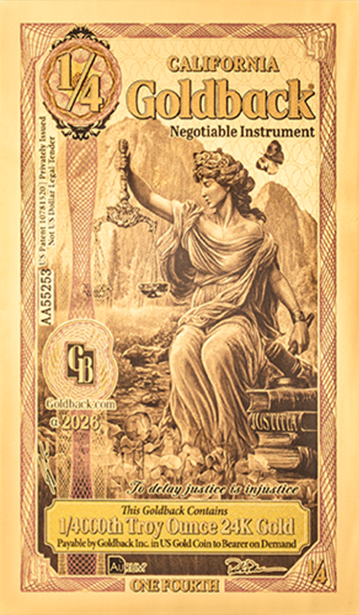                                 
                1/4 California Goldback Gold Note            