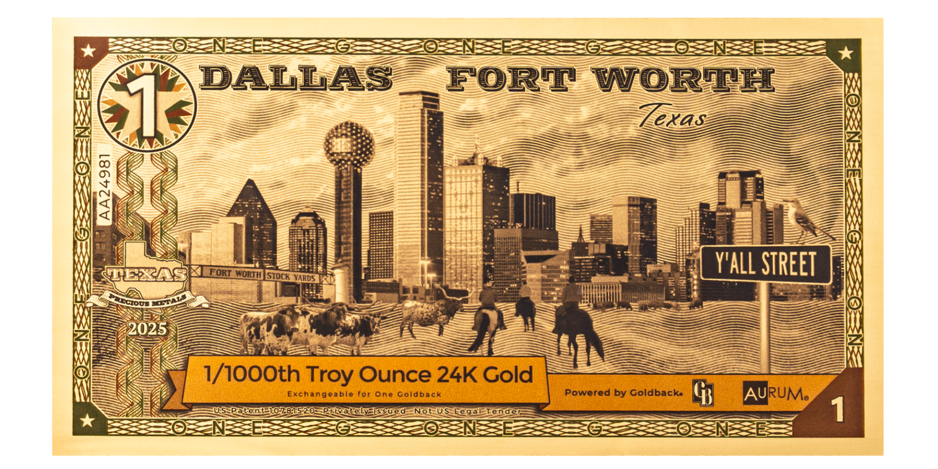 1 Dallas-Fort Worth Texas Gold Note (100 Notes)