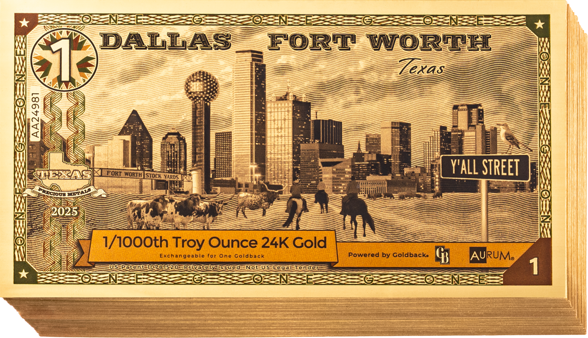 1 Dallas-Fort Worth Texas Gold Note (100 Notes)