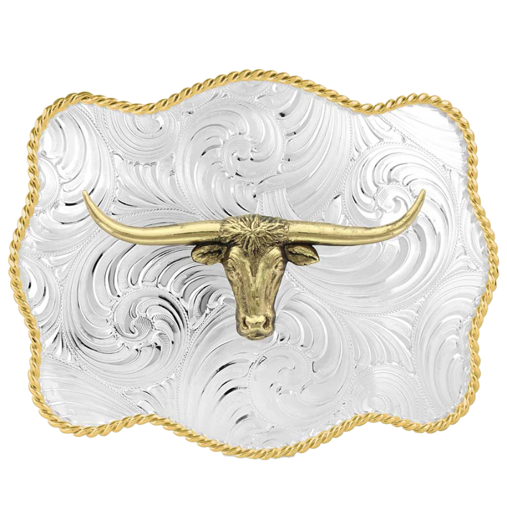 Bold Engraved Scalloped Buckle With Longhorn
