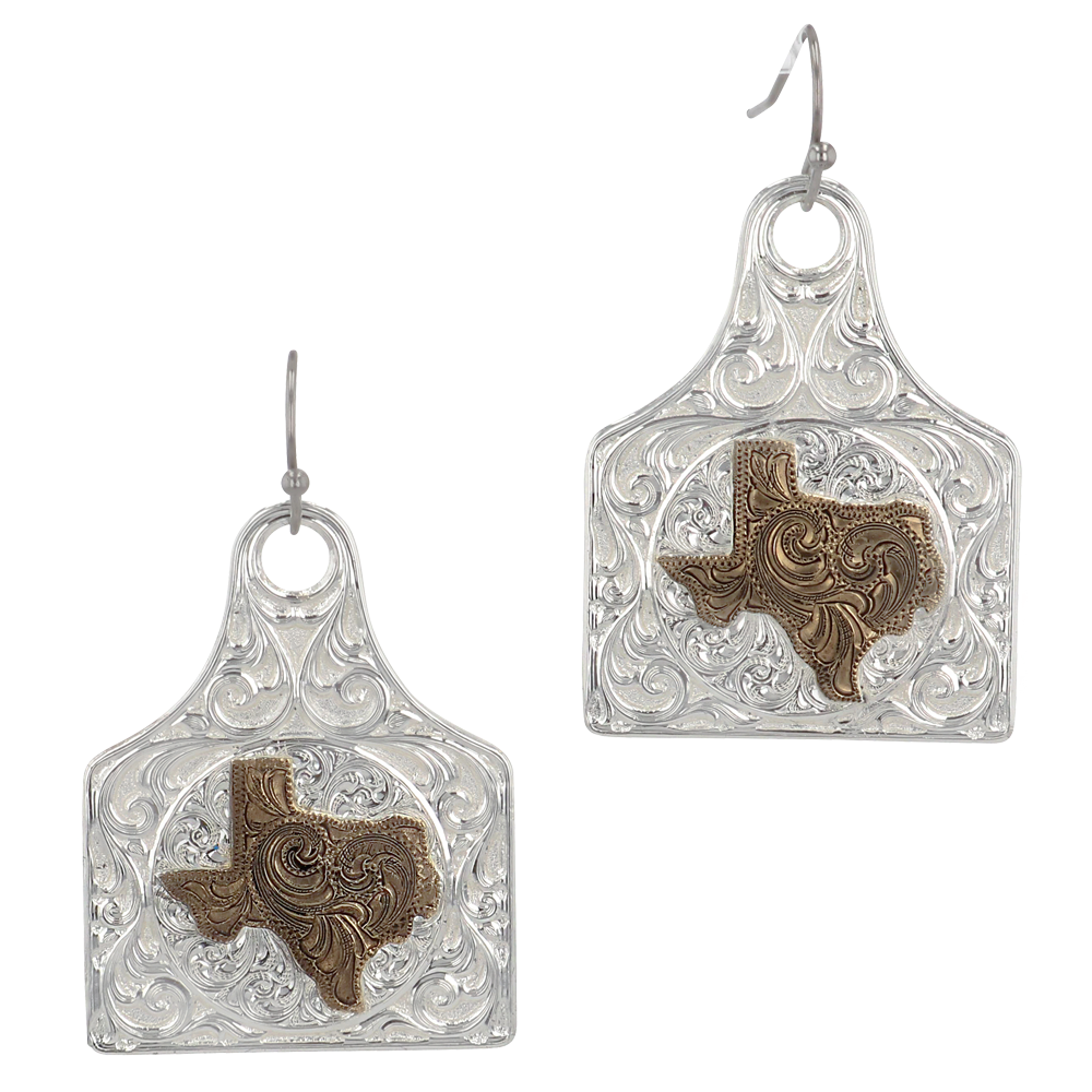 State of Texas Cow Tag Earrings
