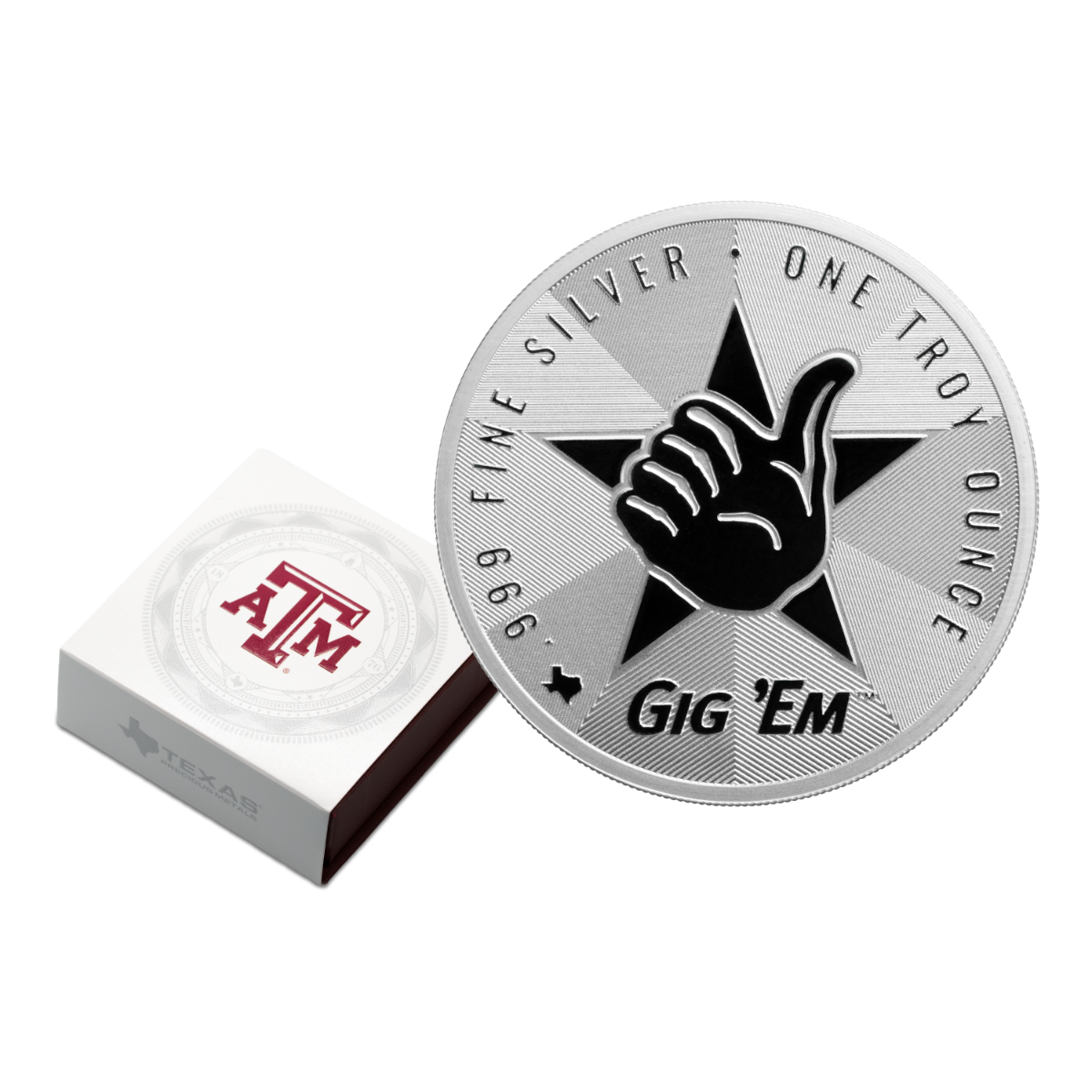 1 oz A&M Gig 'Em Silver Round with Custom Box 