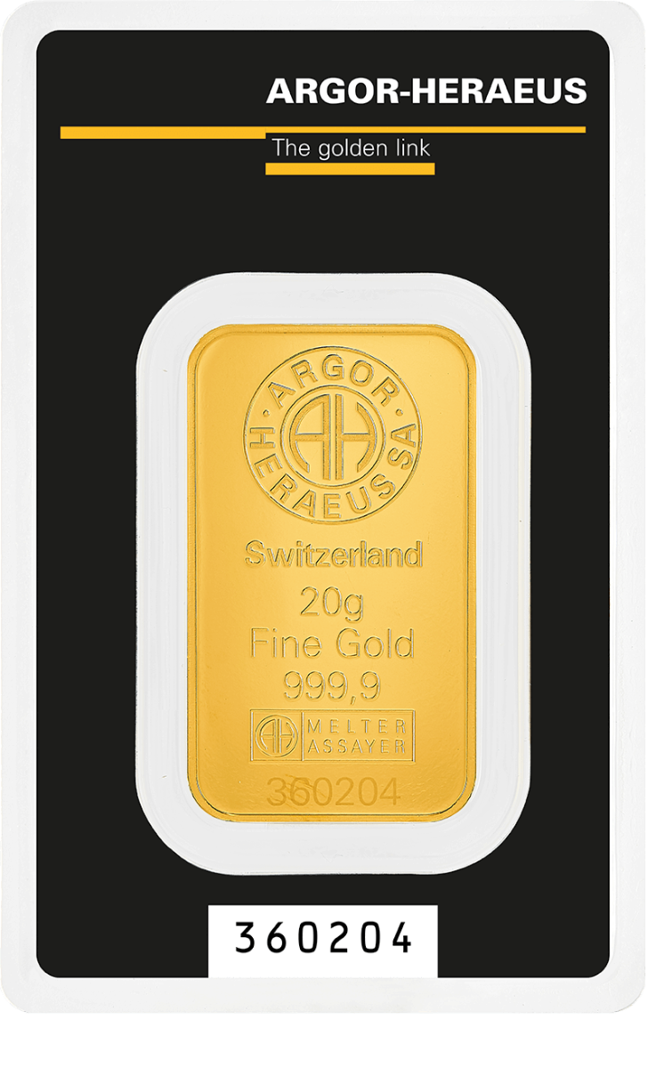 20 Gram Argor-Heraeus Gold Bar (In Assay)