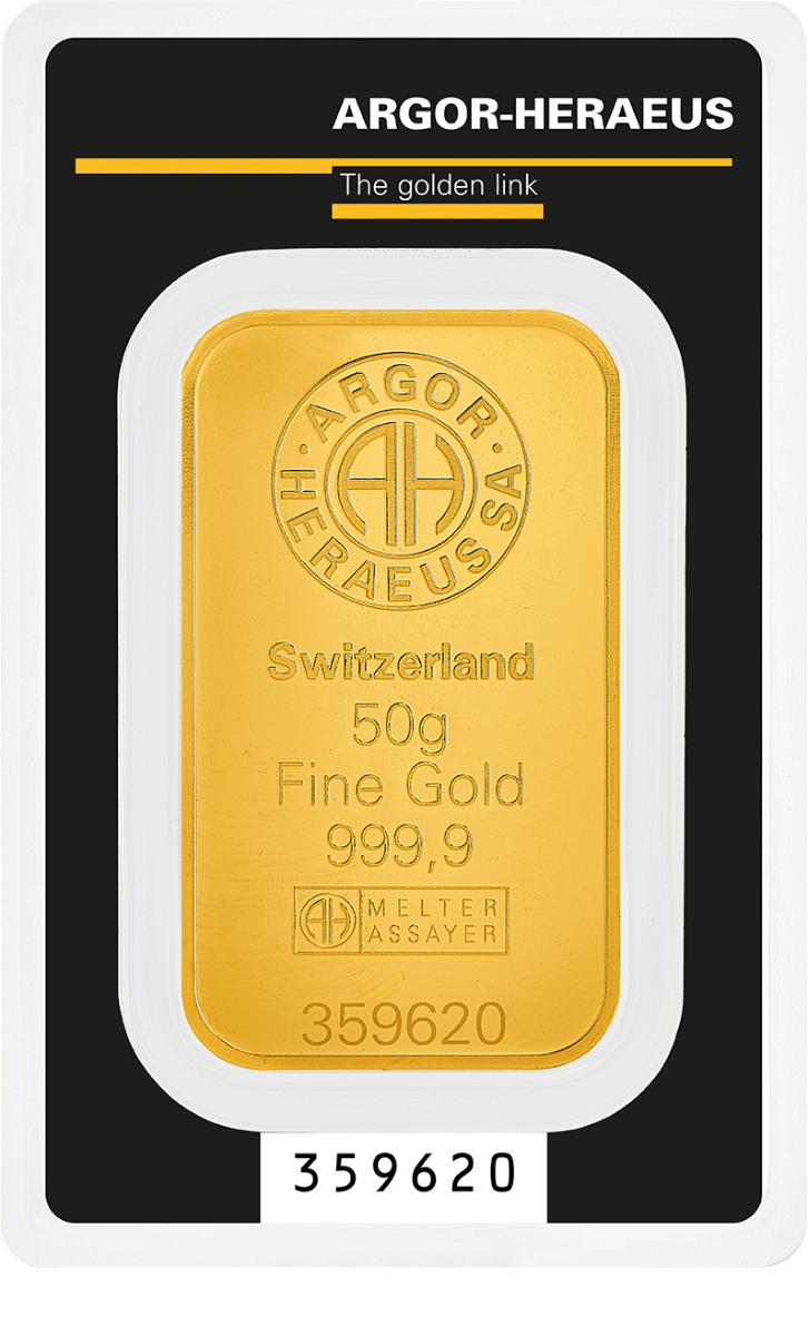 50 Gram Argor-Heraeus Gold Bar (In Assay)
