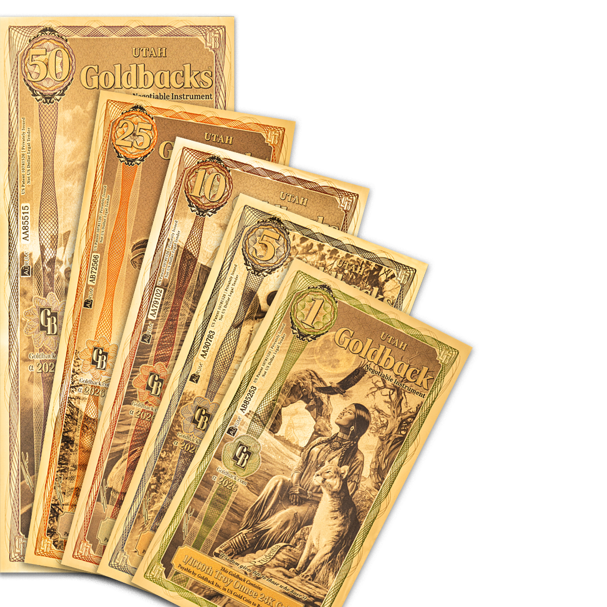         5 Piece Utah Goldback Gold Note Set                        
                            