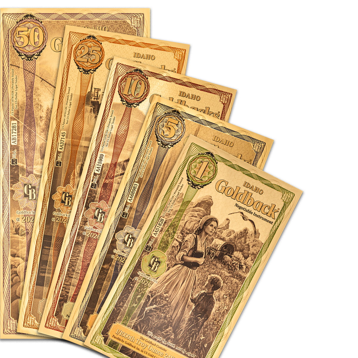 5 Piece Idaho Goldback Gold Note Set