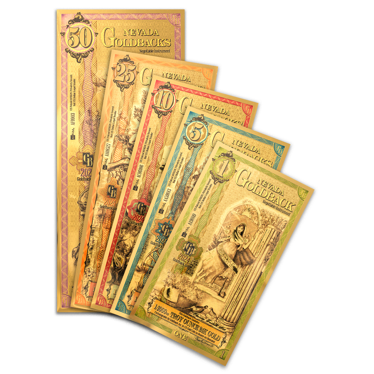 5 Piece Nevada Goldback Gold Note Set