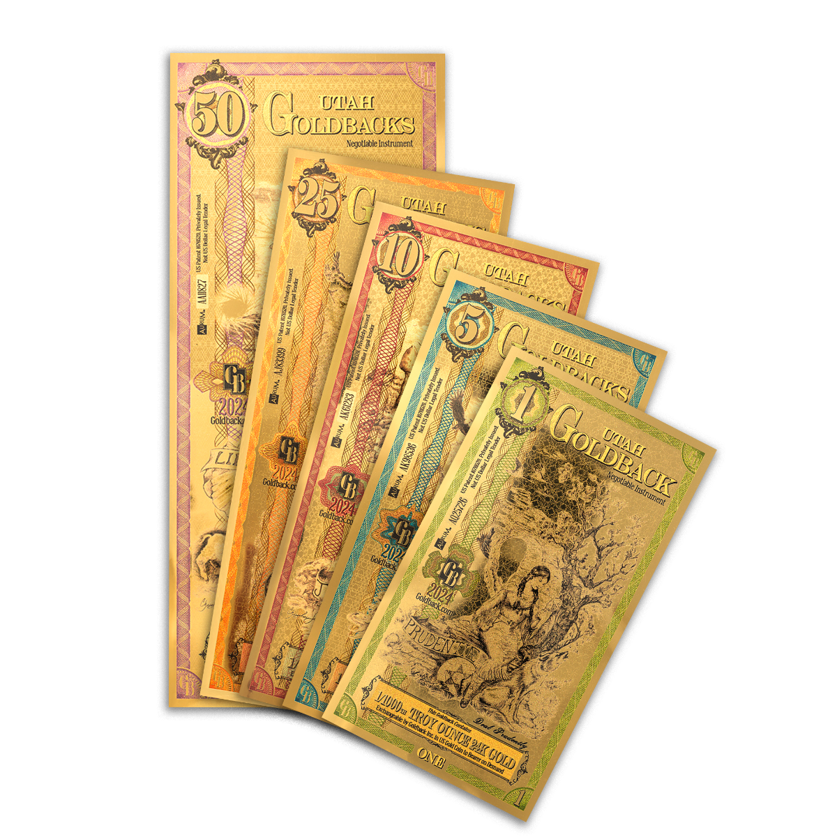 5 Piece Utah Goldback Gold Note Set