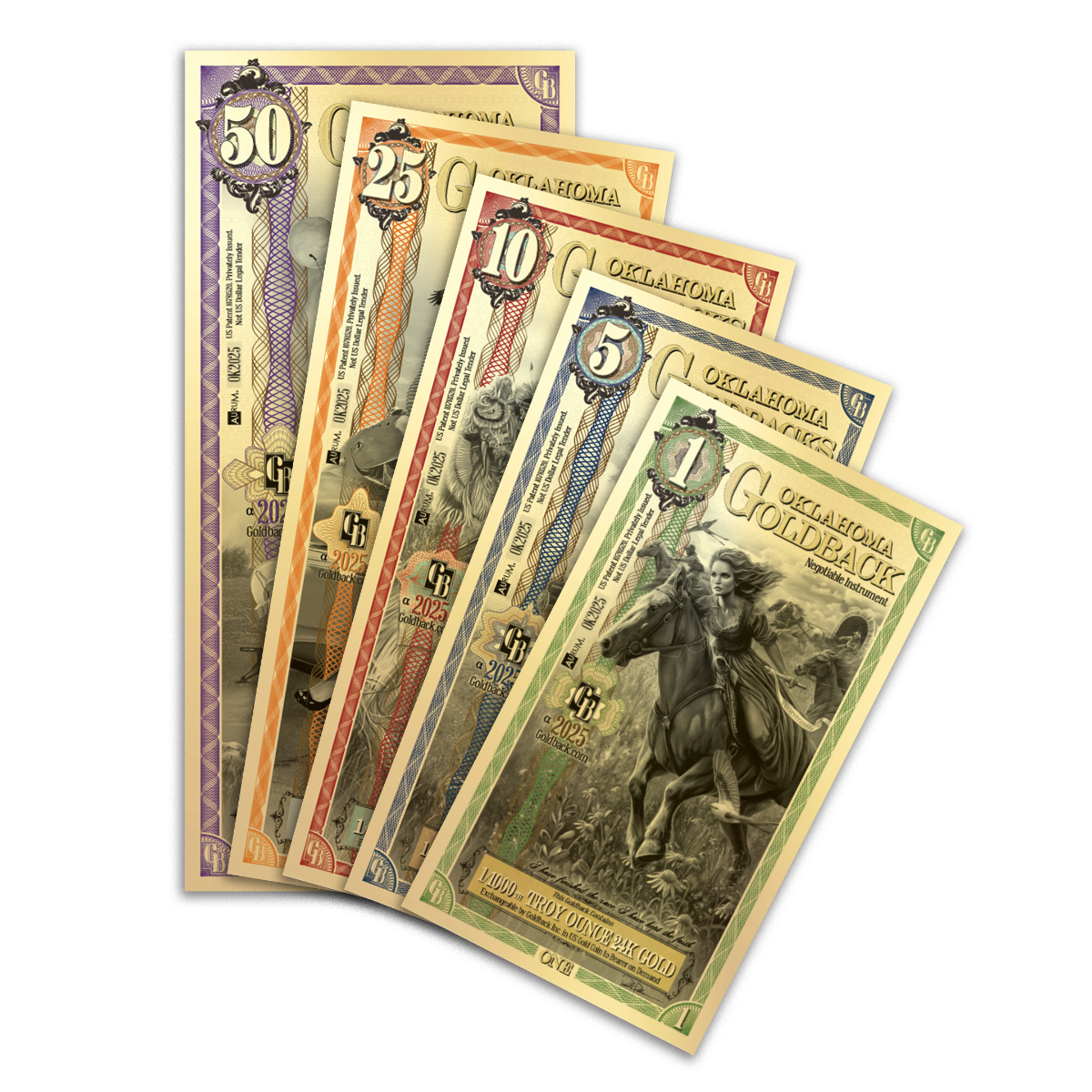 5 Piece Oklahoma Goldback Gold Note Set