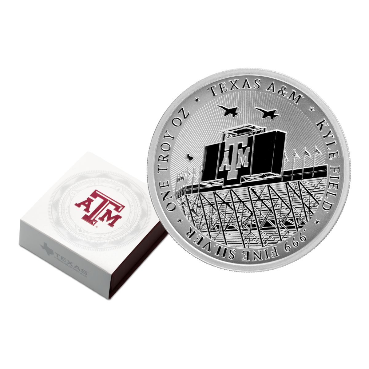 1 oz A&M Kyle Field Silver Round with Custom Box 