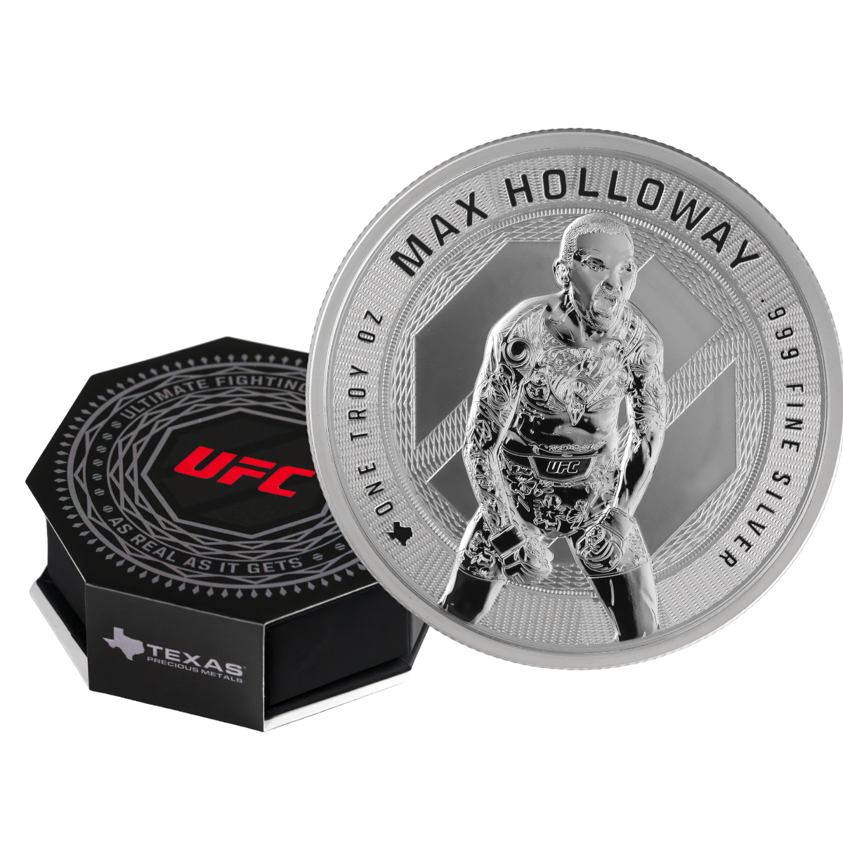         1 oz UFC Max Holloway Silver Round (Reverse Proof) with Custom Box                        
                            