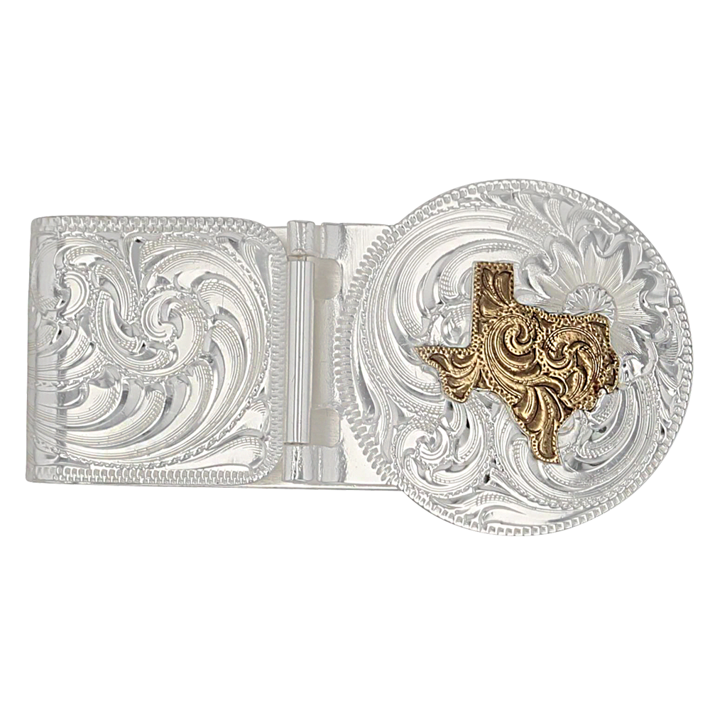 State of Texas Silver Engraved Hinged Money Clip (2.20"x1.07")