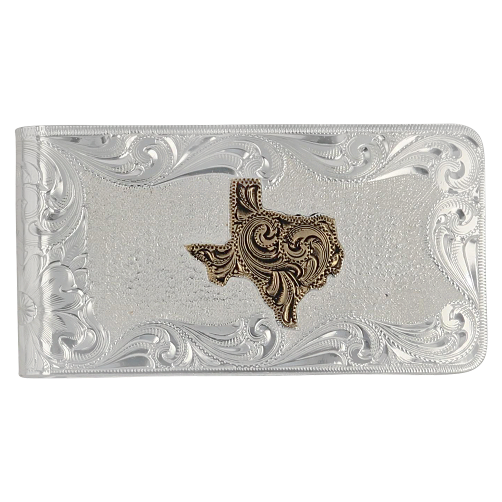 State of Texas Silver Engraved Square Money Clip 