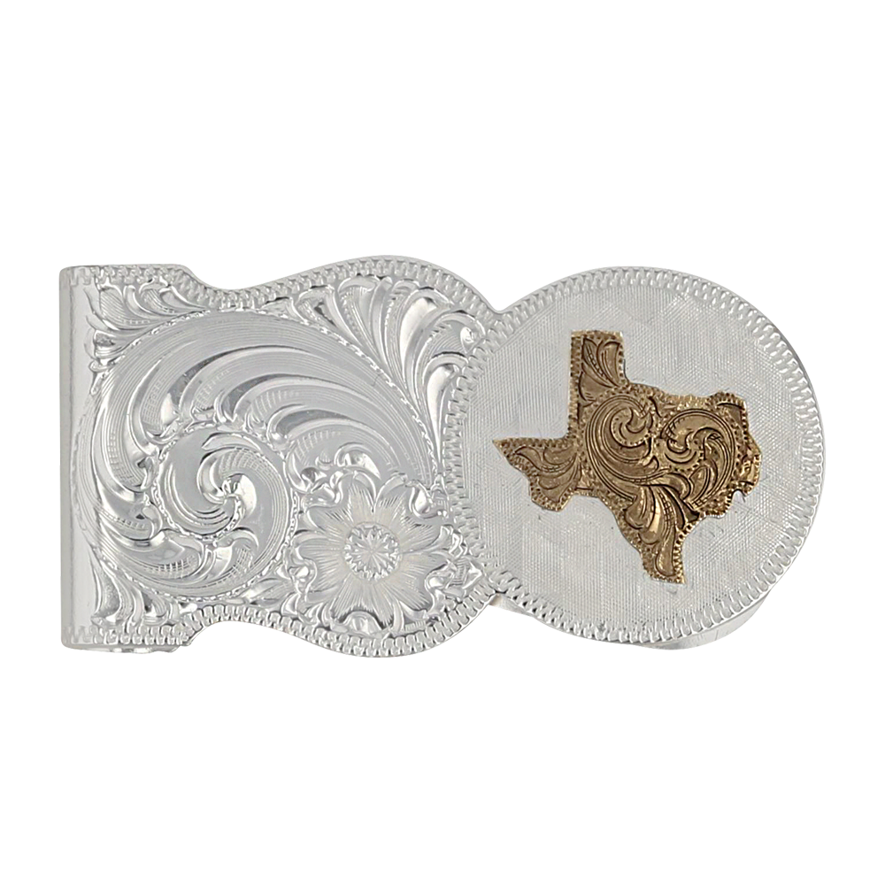 State of Texas Silver Engraved Scalloped Shape Money Clip (2.13"x1.19")
