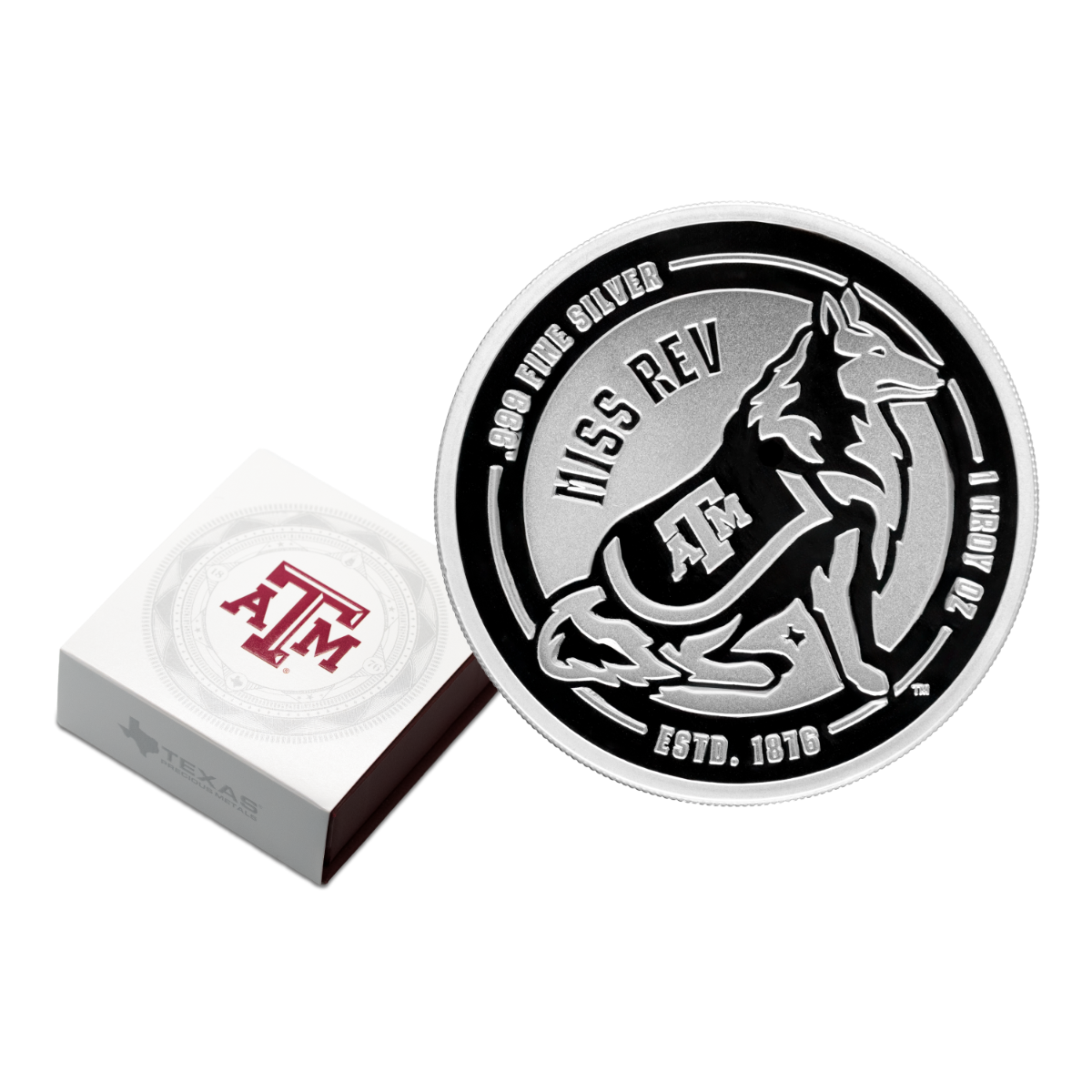 1 oz A&M Miss Rev Silver Round with Custom Box