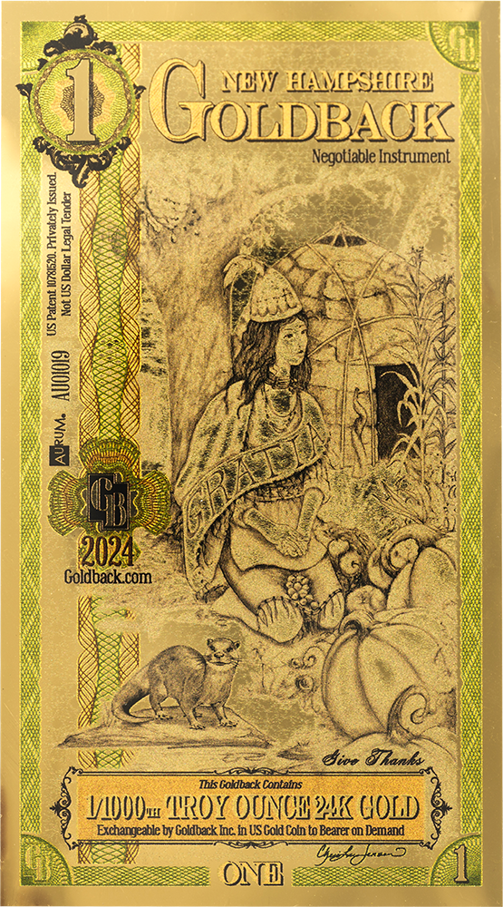 1 New Hampshire Goldback Gold Note