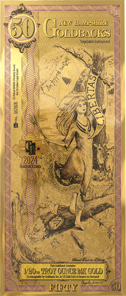 50 New Hampshire Goldback Gold Note | Texas Precious Metals