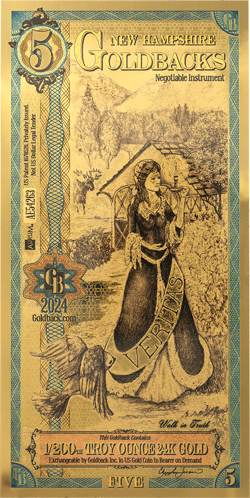 5 New Hampshire Goldback Gold Note