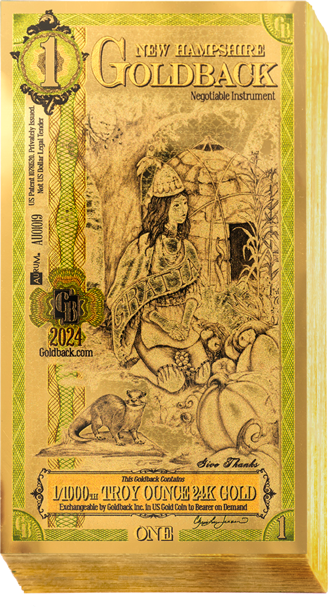 1 New Hampshire Goldback Gold Note (100 Notes)