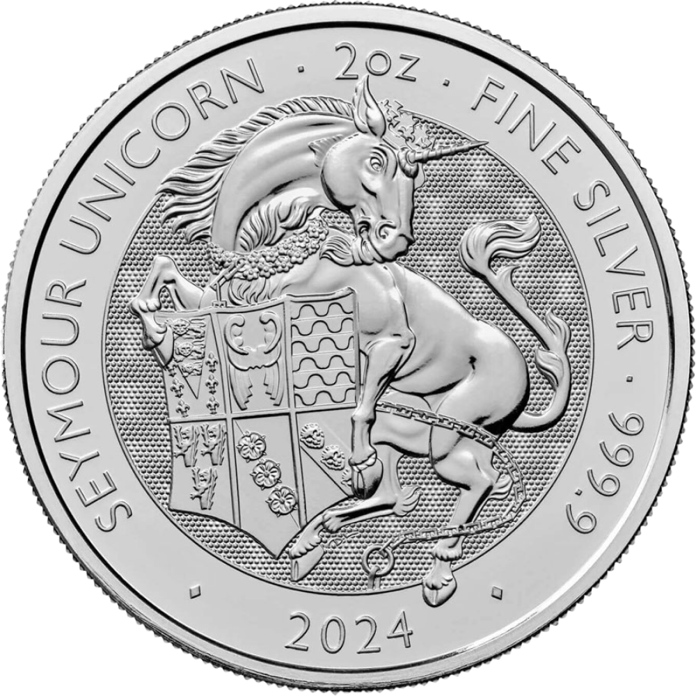 2024 Royal Mint 2oz Tudor Beast Unicorn Coin - Reverse